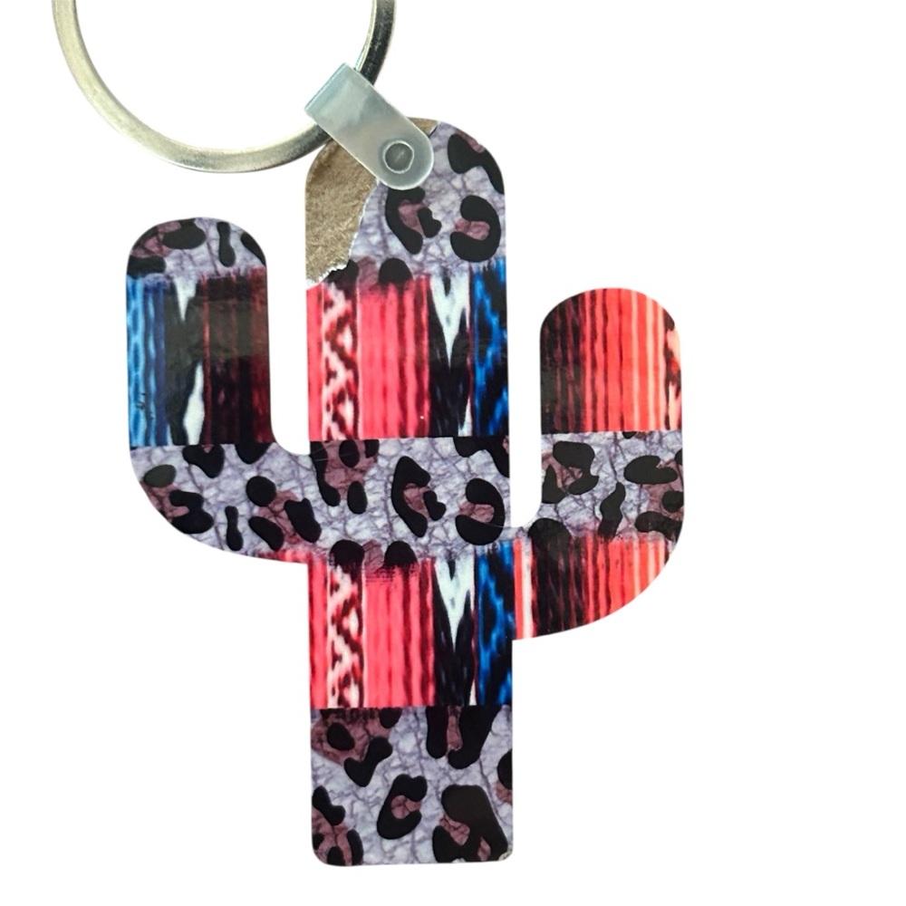 Cactus Keychain Southwestern Style Leopard Print Trendy‎ Fashion Bag Charm
